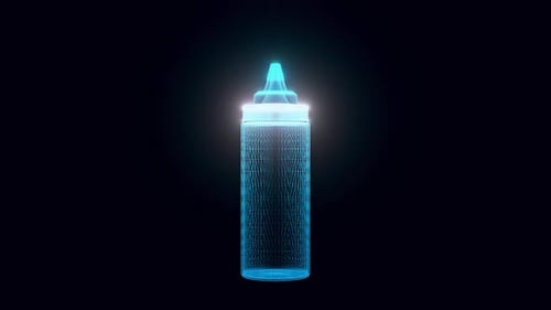 Futuristic Wireframe Squeeze Bottle Hologram Scan Animation