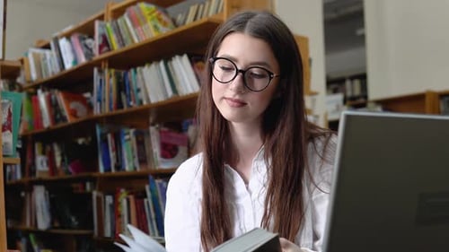 Young Teen Girl College Student Using Laptop Computer Typing on Pc Working Studying on Tech Device