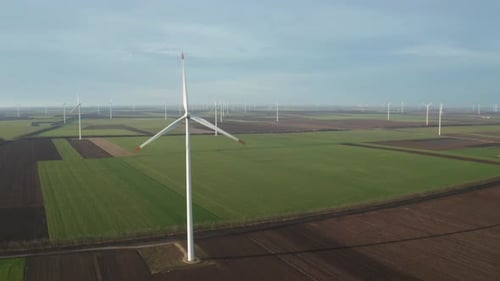Wind turbines in spring field