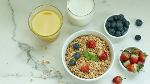 Overhead View of Granola Breakfast with Berries