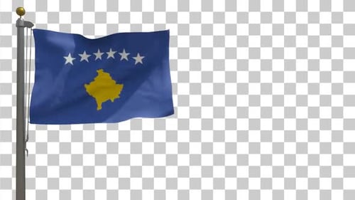 Kosovo National Flag Waving on Transparent Background