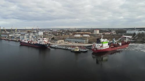 Port with two cargo ships