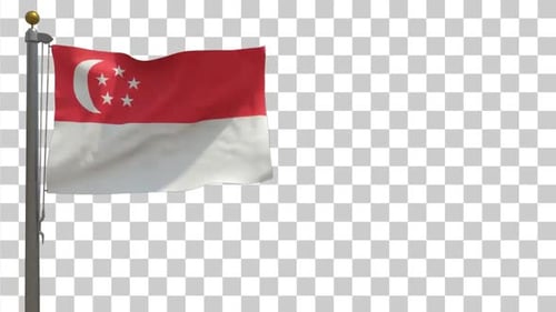 Waving Singapore Flag on Alpha Channel Background