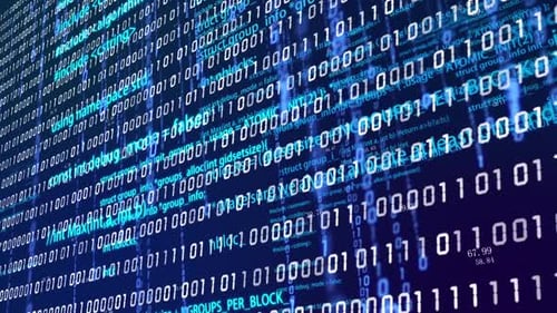 Chaîne numérique binaire, flux d'informations, défilement de mégadonnées