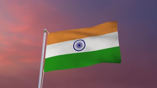 Realistic Waving India Flag Against Sunset Sky