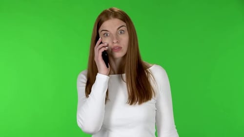 Woman Talking on Phone on Green Screen