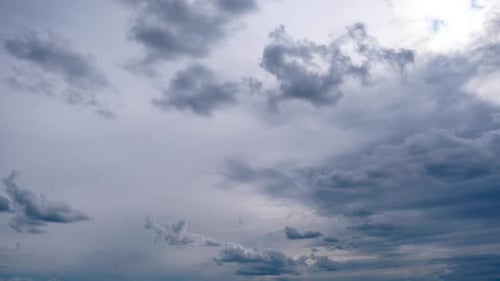Timelapse of Gray Cumulus Clouds Moves in Blue Dramatic Sky Cirrus Cloud Space