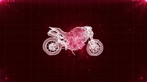Futuristic Wireframe Motorcycle Particle Formation with Digital Grid