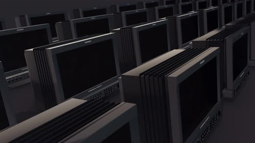 A Lot Of Studio Video Camera Monitors In A Row 4k