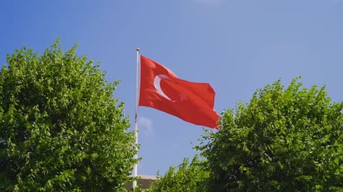Turkish Flag Waving on a Sunny Day