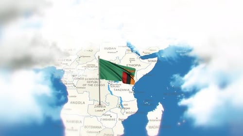 Zambia Flag Waving Over a Map of Africa