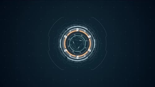 Blue circle rotation with HUD technology interface and futuristic elements abstract background