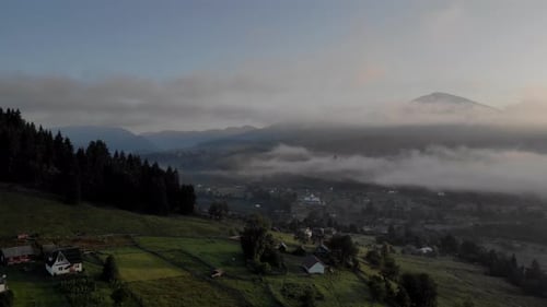 Carpathian Mountains Landscape on Foggy Morning