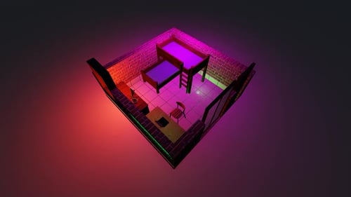 3D Isometric Room with Dynamic Neon Lighting