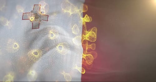 Bandera de Malta con la bacteria del virus Corona 4K