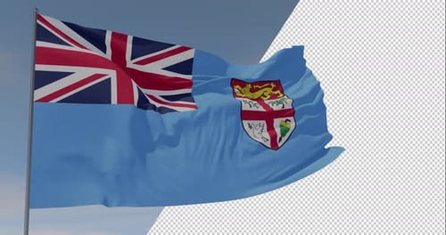 Fiji Country Flag Waving on Transparent Background