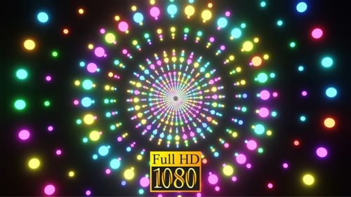 Ring Tunnel Of Neon Balls With Rotation HD