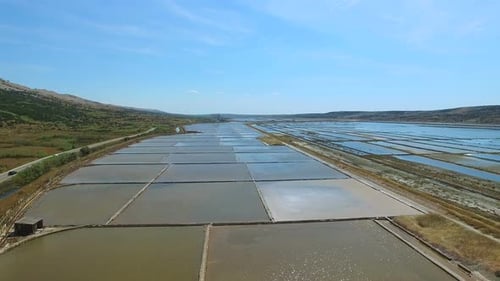 Flying above salt evaporation ponds on Pag island, Croatia