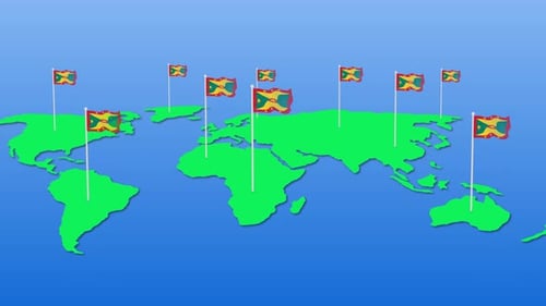 Drapeau de la Grenade ondulé animé sur la carte de la Terre