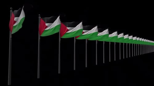 Waving Palestine Flags in a Row Animation