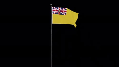 Realistic Niue Flag Waving on a Pole Animation