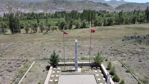 Turkish flag and martyrdom monument