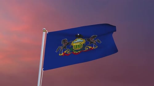 Pennsylvania State Flag Waving on Flagpole Animation