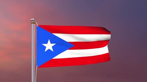 Waving Puerto Rico Flag Animation against a Gradient Sky