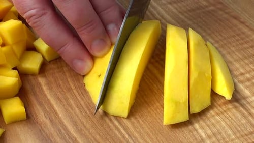 Bright Yellow Mango Cut Into Cubes