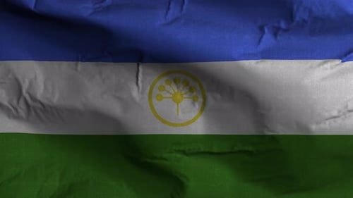 Waving Flag with Blue White Green Stripes and Yellow Emblem