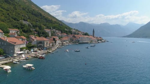 Aerial View of Boka Bay and Old Town Perast in Montenegro