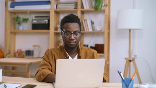 Man Freelancer Work Type Text at Laptop in Home Office Spbas