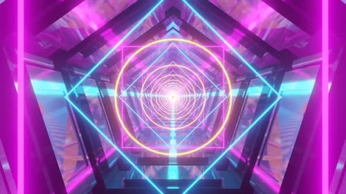 Abstract seamless geometric background. Glowing neon tunnel.