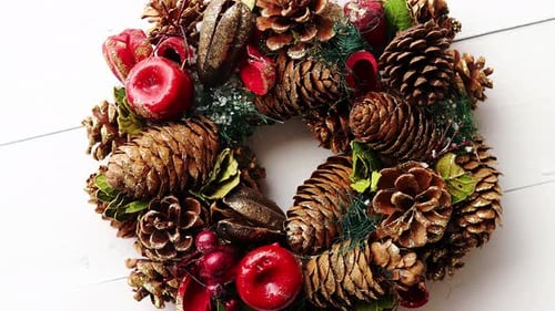 Festive Christmas Wreath with Pinecones and Apples