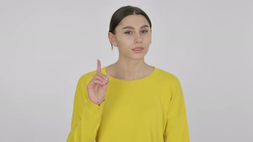 Rejecting Spanish Woman Denying on White Background