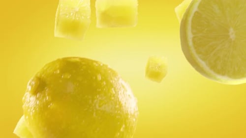 Fresh Limes and Fruit Cubes Falling Animation