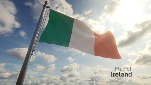 Waving Irish Flag Loop against Blue Sky
