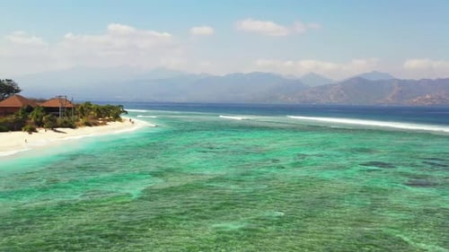 Aerial drone tourism of idyllic lagoon beach wildlife by transparent ocean and white sandy backgroun