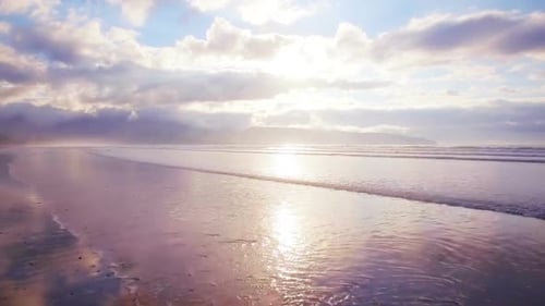 Beautiful sea and cloudy sky at sunset 4k