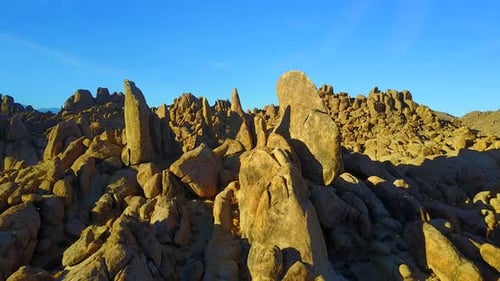 Scenic aerial drone view of a rocky desert landscape.