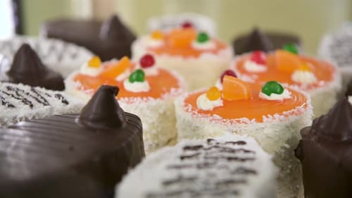 Delicious Cakes Close Up, Chocolate and Jelly Topped