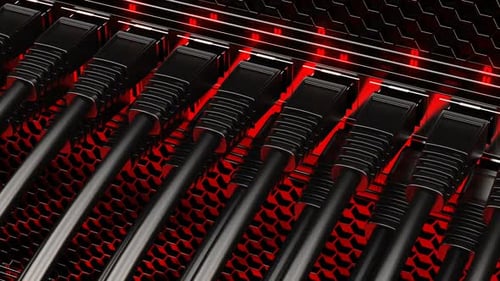 Technology Server Data Connection with Blinking Red Lights