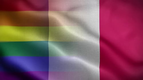 Waving Rainbow Pride Flag and Solid Magenta Section