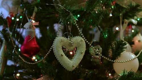 Close Up of Decorated Christmas Tree at Home