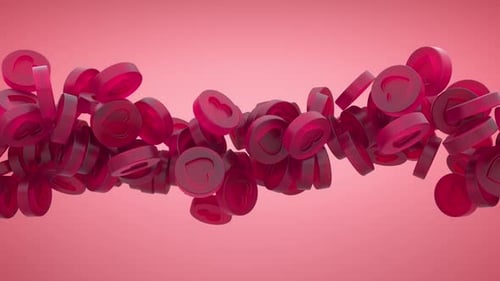 Abstract Flowing Red Hearts Background Loop