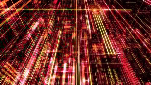 Binary circuit board future tech cyber security concept. 3D render 4K loop