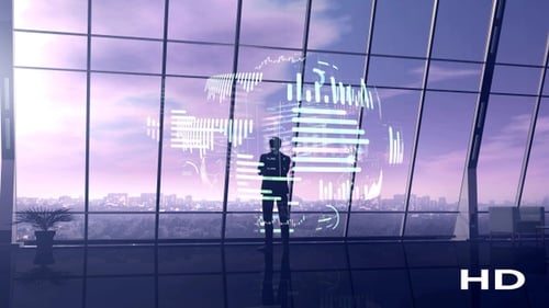 Businessman Surrounded By Virtual Infographics From Dawn To Dusk HD