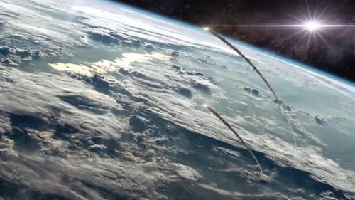 Missiles Streaking Toward Earth in Space