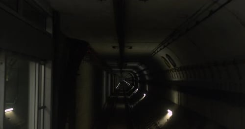 View of Subway Tunnel. Fast Underground Train Riding in Tunnel of Modern City.