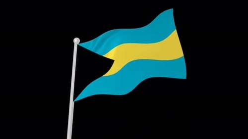 Realistic Bahamas Flag Waving on Pole with Alpha Channel
